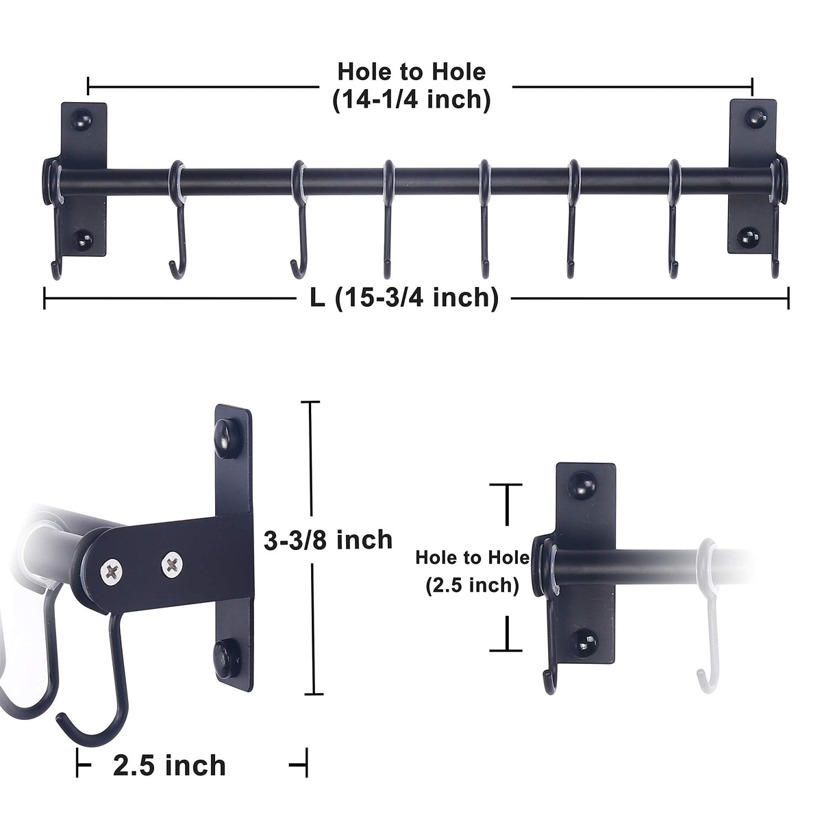Dseap Pot Rack - Pots and Pans Hanging Rack Rail with 8 Hooks, Double Bars, Pot Hangers for Kitchen, Wall Mounted,Black