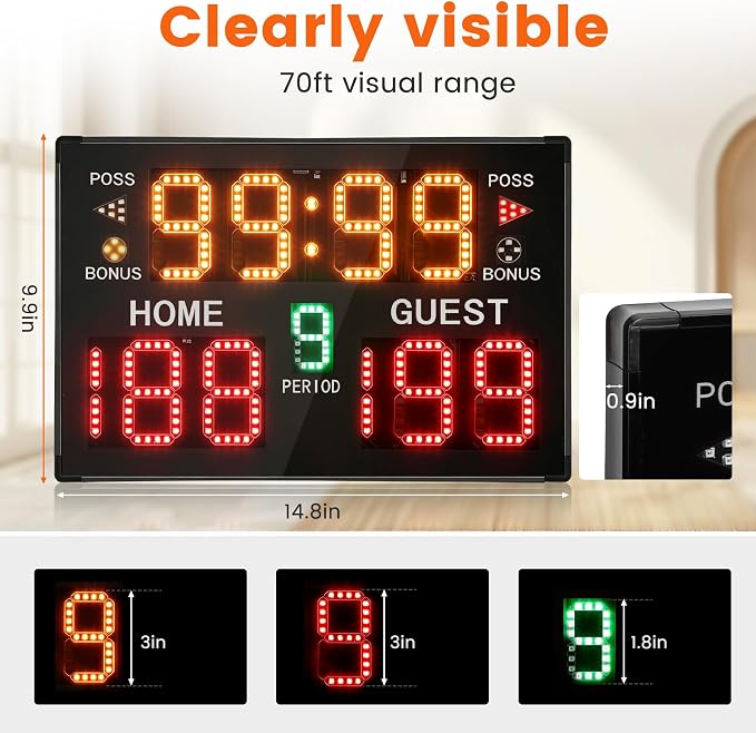 Electronic Basketball Scoreboard, Remote-Controlled Portable Digital Scoreboard, for Indoor and Outdoor Sports Competitions or Games