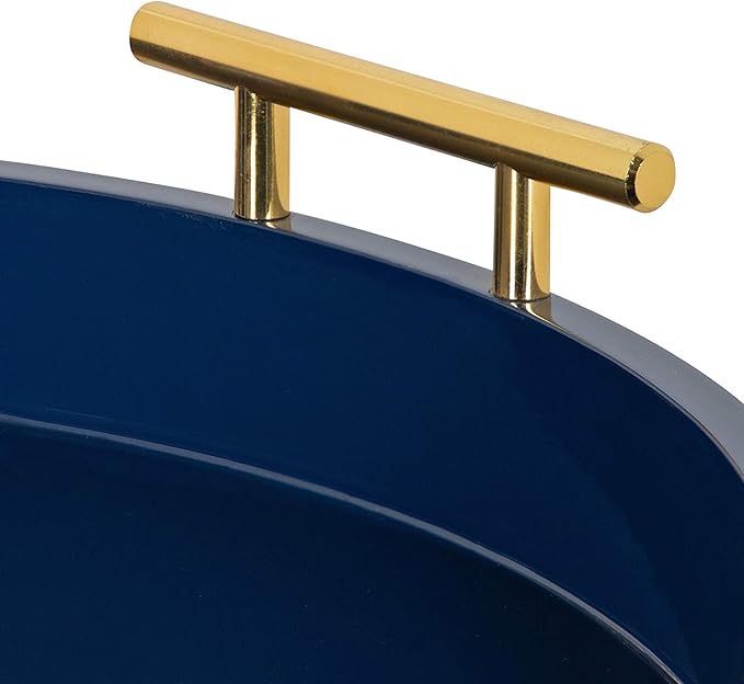 Kate and Laurel Lipton Modern Round Tray, 15.5" Diameter, Navy Blue and Gold, Decorative Accent Tray for Storage and Display