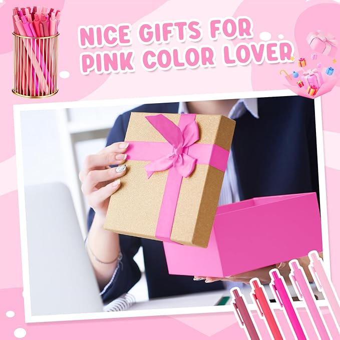 25 Pcs Ballpoint Pens Bulk Retractable Writing 1. 0 mm Black Ink Cute Pens Smooth Writing Color Fancy Gift for Teacher Student Employee Office School Home Baby Shower Supplies (Pink Series)