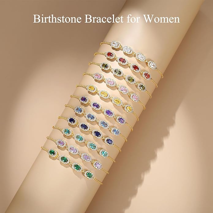 Birthstone Bracelets for Women, Gold Trendy Dainty Link Bracelet Jewelry Birthday Christmas Day Gifts for Women Girlfriend Friend Her Mom Wife