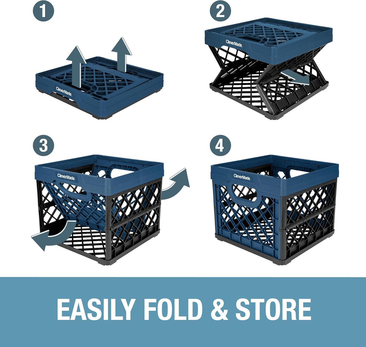 CleverMade Collapsible Milk Crate, Obsidian, 1PK - 25L (6 Gal) Stackable Storage Bins, Holds 50lbs Per Bin - Clevercrates are Heavy Duty, Plastic Collapsible Storage Crate for Multi Purposes