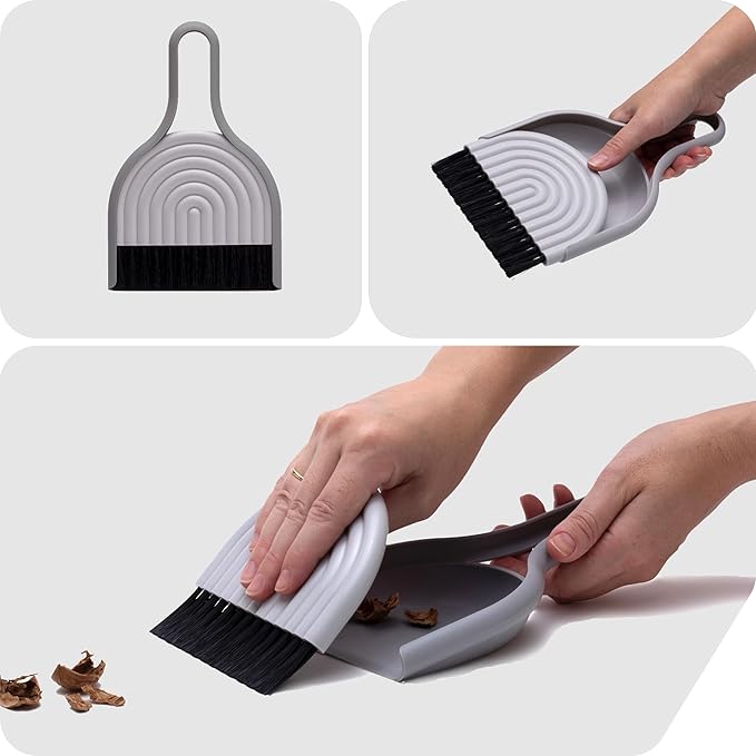 Peleg Design DustArch - Mini Dustpan and Brush Set, Small Dustpan and Broom with Modern Charm, Handheld Broom and Dustpan Set for Home, Office & Travel
