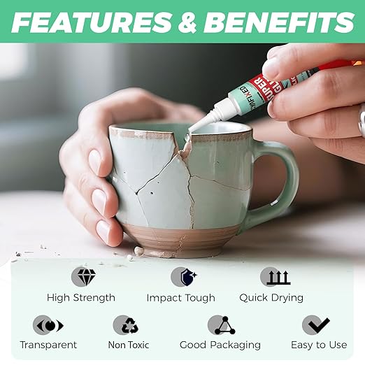 Super Glue Liquid Clear Glue for Wood Plastic Metal, Instant Superglue All Purpose Multipack Cyanoacrylate Adhesive Repair Ceramic Model Leather Rubber Glass Pottery, Strong Bonding Single Use
