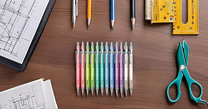 JVPEN Transparent Mechanical Pencils – 0.5 mm Drafting Pencils, Assorted Clear Colors – Smooth Writing, Non-Slip Grip, Built-in Eraser – Ideal for School, Office & Technical Drawing – 12-Pack