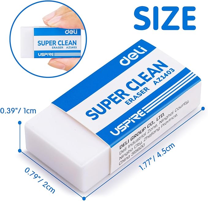 Deli Pencil Erasers, Pencil Eraser, 72 Pack, White Erasers, Erasers for Drawing, Kids, Artist, White, Large