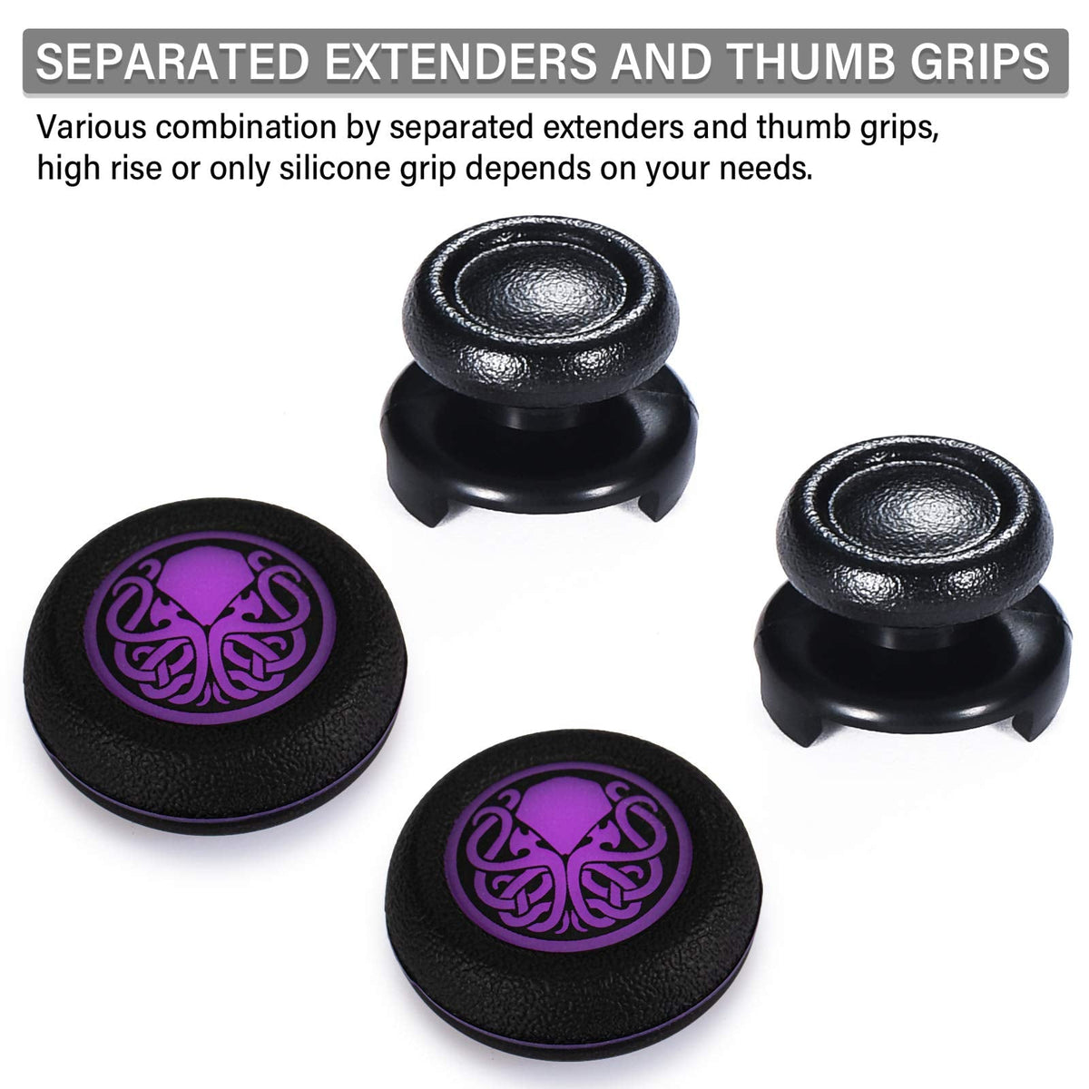 Playrealm FPS Thumbstick Extender & Printing Rubber Silicone Grip Cover 2 Sets for PS5 Dualsenese & PS4 Controller (Cthulhu Secret)