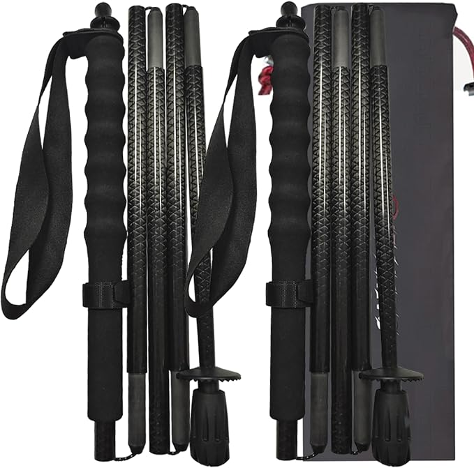 5-Section Carbon Fiber Trekking Poles, Lightweight and Durable 2-Pack, Foldable, Straight Grip, Suitable for Hiking, Trekking and Mountaineering