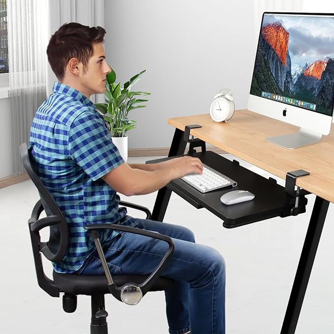 Desktop Keyboard Tray, Pull-Out Under The Table, 26.77 "X 11.81" Large-Sized Keyboard Tray, C-Shaped Lip Holder, Easy to Install, Suitable for Home Learning and Office Use(Black)