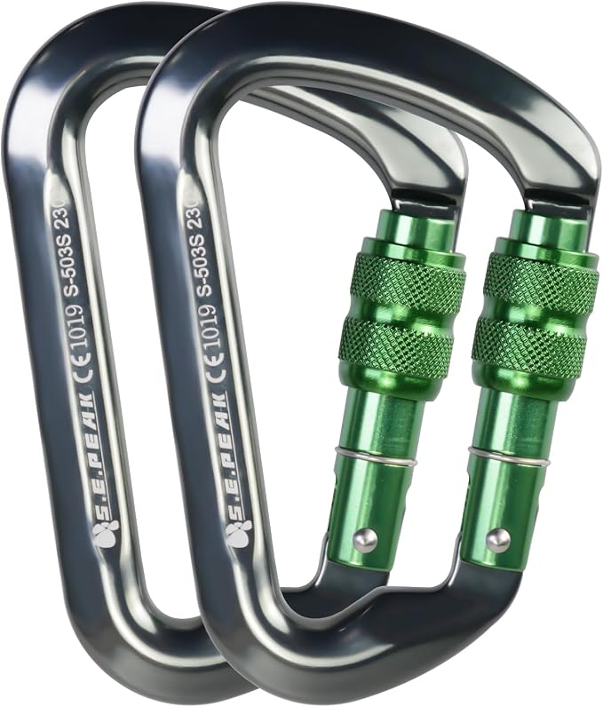 SEPEAK UIAA 30kN Locking Climbing Carabiner, Professional Heavy Duty Screwgate Clip for Outdoor Climbing, Mountaineering, Rappelling, Camping, Hiking, Swing,Large D Carabiner Hook/6744lb