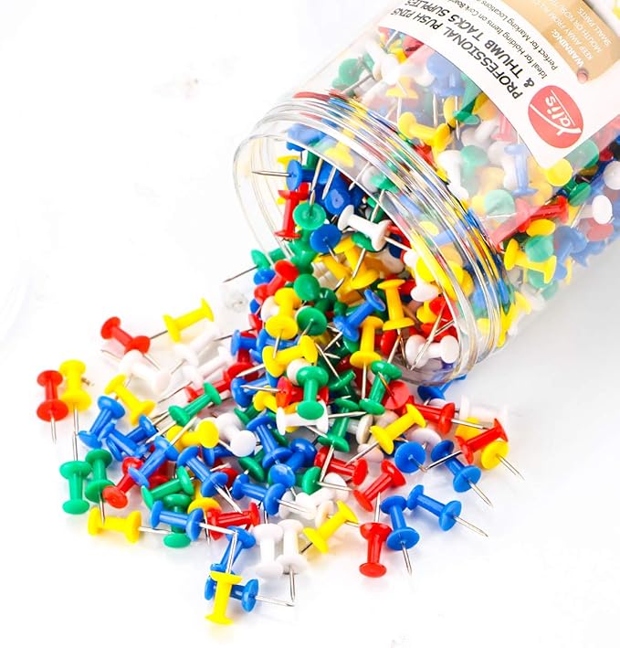 Yalis Push Pins 600 Count, Standard Multicolored Thumb Tacks Steel Point and Colors Plastic Head