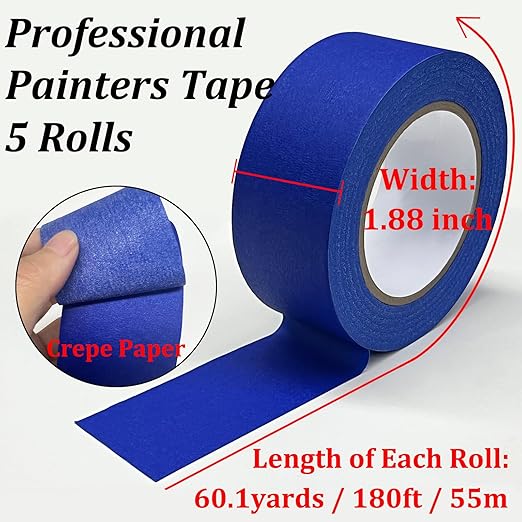 Painters Tape 2 Inch Wide, Masking Tape, Blue Tape, Professional Paint Paper Tape for Multi-Purpose, Artist Painting Tapes, DIY Crafts Arts, Protects Surfaces, Removes Easily, 5 Rolls, 1.88IN x 60.1YD