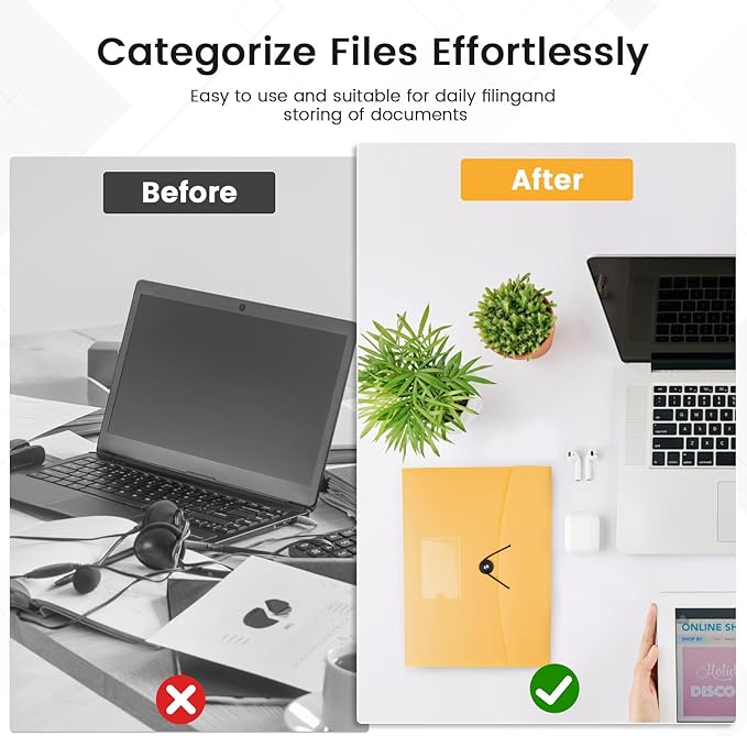 13 Pocket Expanding File Folder Accordian File Organizer, A4 Letter Size Paper Document Receipt Holder for School Office Supplies, Yellow