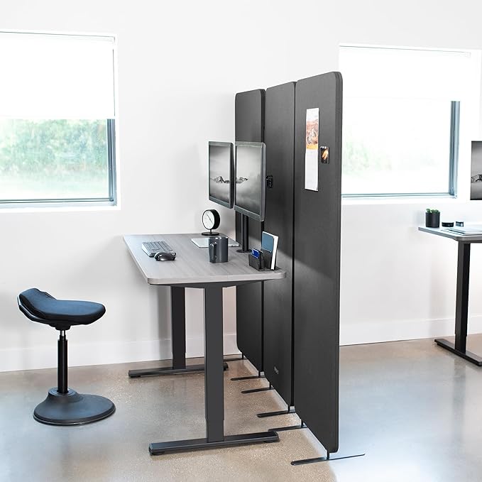 VIVO Freestanding 72 x 66 inch Privacy Panel, Cubicle Divider, Acoustic Wall Partition, x3 24 inch Panels, Dark Gray, PP-3-T072D
