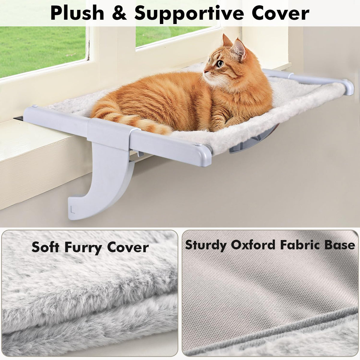 Zoratoo Window Sill Mount Cat Perch for Indoor Cats, One-Step Sliding Clamping Slot Adjustment Cat Hammock with Washable Cover, No Suction Cups Pet Bed for Windowsill & Bedside (XL)