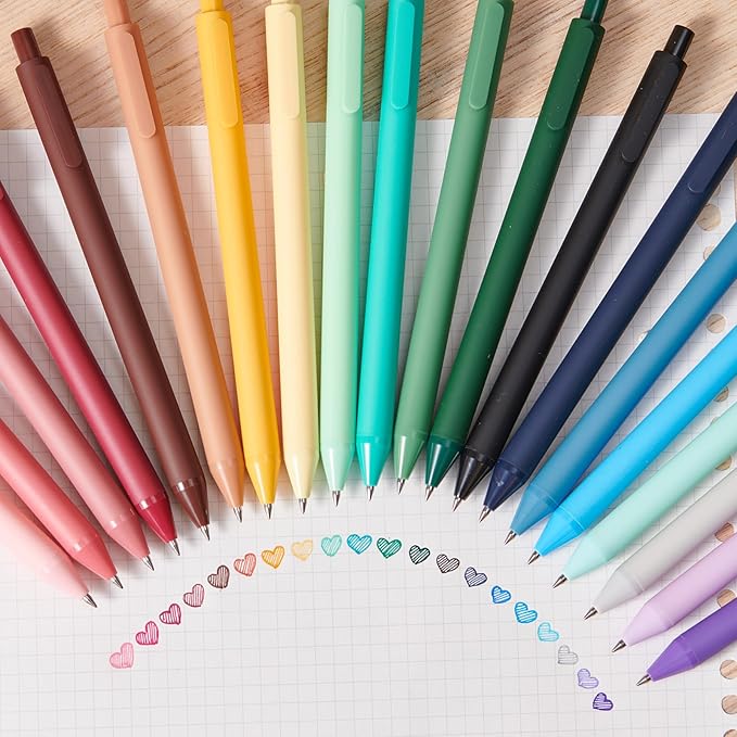 Kaco Gel Pens 20 Assorted Color Ink 0.5mm Fine Point, Cute Stationery Journaling Note Taking Pens Retractable Office Supplies