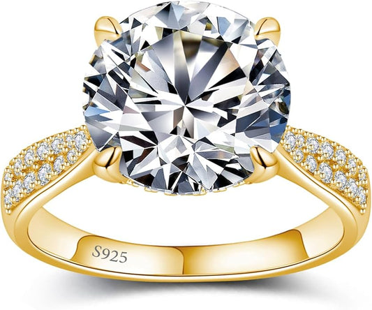Moissanite Engagement Rings for Women,Promise Rings 925 Sterling Silver with 18K Yellow/White Gold Plated,D Color VVS1 Wedding Band Moissanite Ring 0.5/1/1.5/2/3/4CT