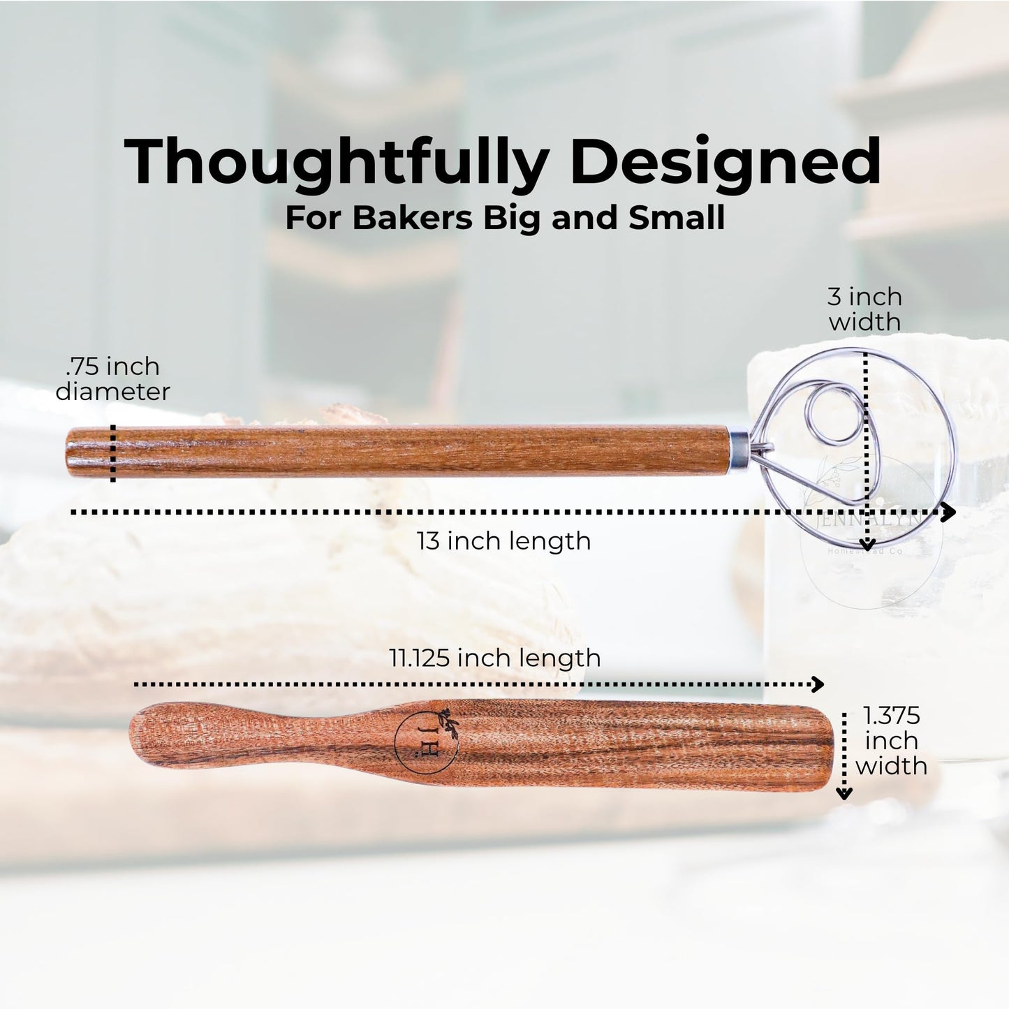 Dutch Dough Whisk & Teak Spurtle Set; Premium Stainless Steel Sourdough Whisk, Wooden Starter Jar Spatula; Sourdough Bread Baking Supplies for Home Bakers; BPA-Free, Bread Making Tools