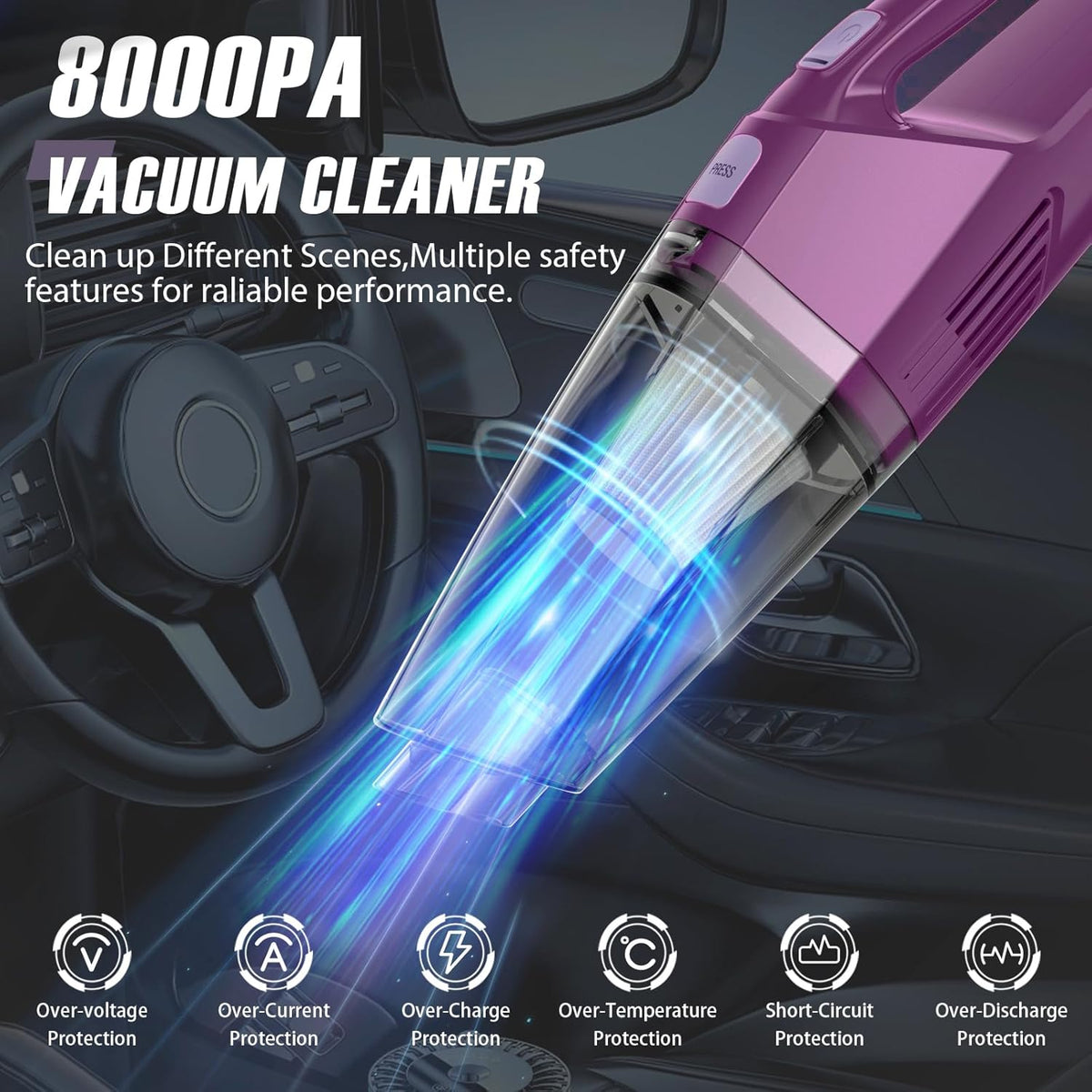 Handheld Vacuum Cordless – Car Vac Portable with 8KPA & Multi Accessories & Low Noise, Lightweight Hand Held Vacuum Cordless Rechargeable for Car/Home/Dust/Pet Hair, Mine Portable Vacuum
