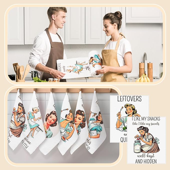 36 Pack Reusable Cleaning Cloths Washable Cotton Kitchen Towels for Home(Funny Style,Retro)