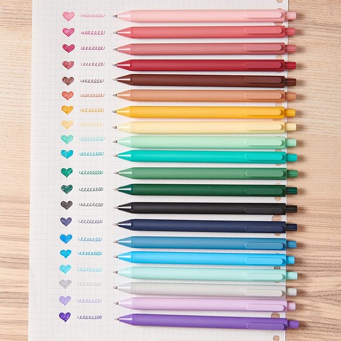 Kaco Gel Pens 20 Assorted Color Ink 0.5mm Fine Point, Cute Stationery Journaling Note Taking Pens Retractable Office Supplies