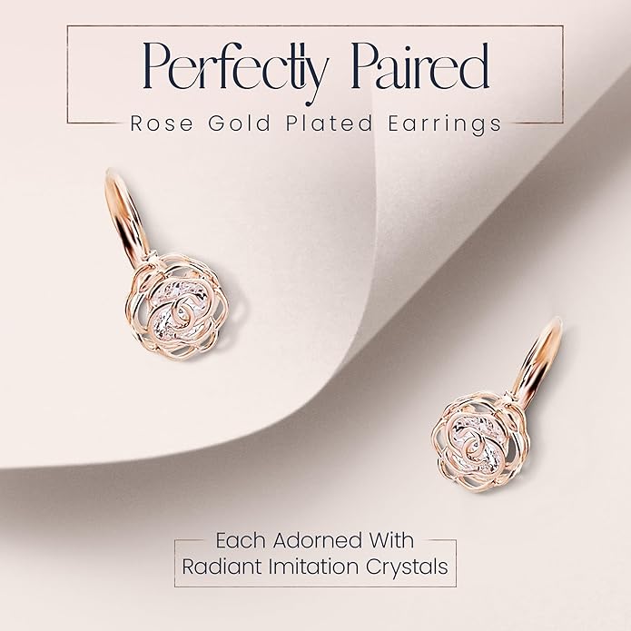 Crystalline Azuria Women 18K Gold Plated White Crystal Roses Flowers Necklace and Earrings Set for Women Wedding Party Bridal Bridesmaid Accessories