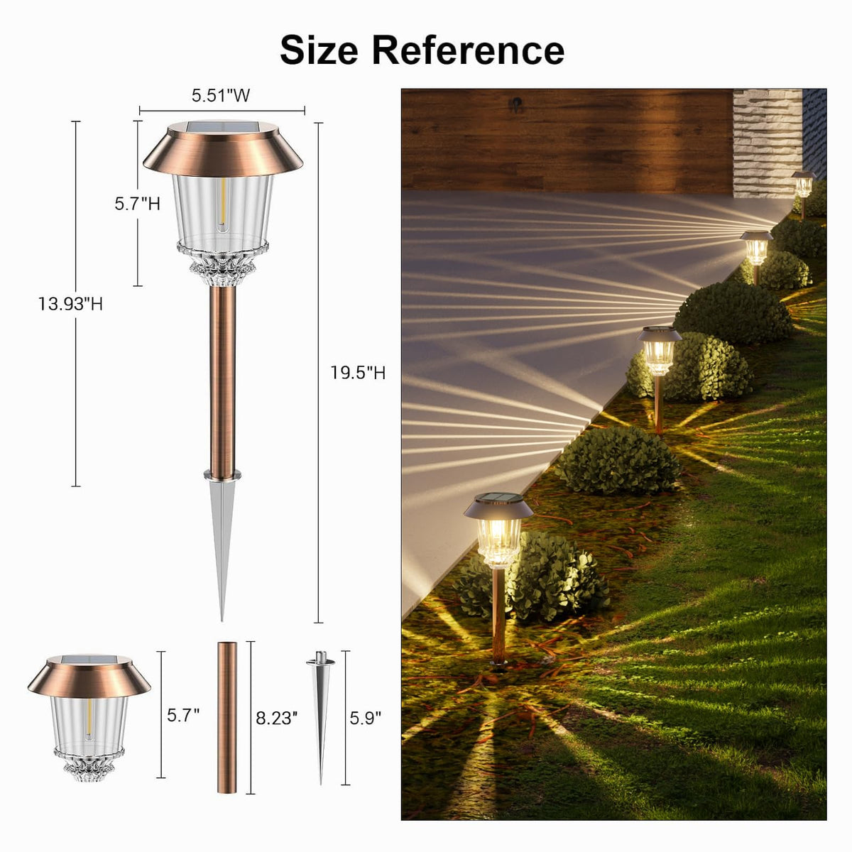 XMCOSY+ Solar Lights Outside Waterproof - 4 Pack Auto On/Off 10-40 LM Dimmable Outdoor Solar Lights for Yard Garden Pathway Driveway Walkway (Warm White)
