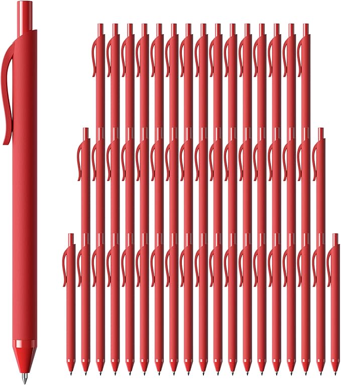 50 Pack Red Ink Pens - Bulk Pens, 1.0MM Medium Point Ballpoint Pens, Smooth Writing No Bleed Retractable Ball Point Pen (Red)