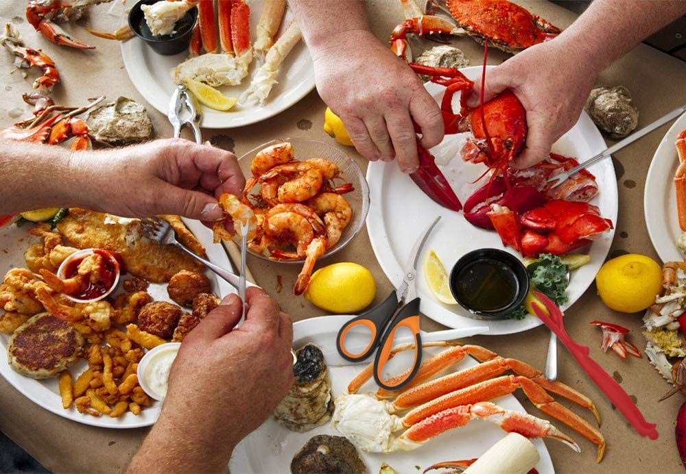 20-Pack Crab Crackers and Tools Set,Seafood Boil Party Supplies Includes 6 Crab Crackers, 6 Lobster Shellers, 6 Crab Leg Forks/Picks and 2 Seafood Scissors & Black Storage Bag - Nut Cracker Set