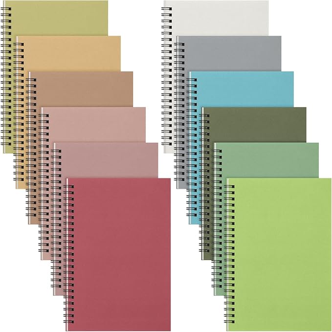 Fuutreo 12 Pcs Spiral Notebook for Work A5 8.3 x 5.7 Inch College Ruled Spiral Journal Notebook Kraft Cover Ruled Paper, 12 Color, 60 Sheets, 120 Pages for Office School (Jewel Color)