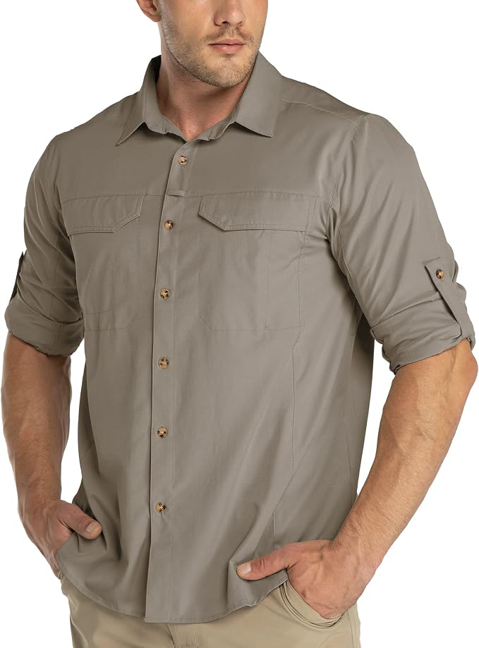 33,000ft Men's Long Sleeve Hiking Shirts Lightweight Quick Dry Sun Protection UV UPF 50 Fishing Shirt Outdoor Safari Travel