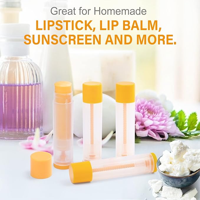 LotFancy Lip Balm Tubes Empty, 60PCS 5.5ml (3/16 Oz), Clear Lip Balm Container Tubes with Yellow Caps, BPA Free & Leak Free, Refillable