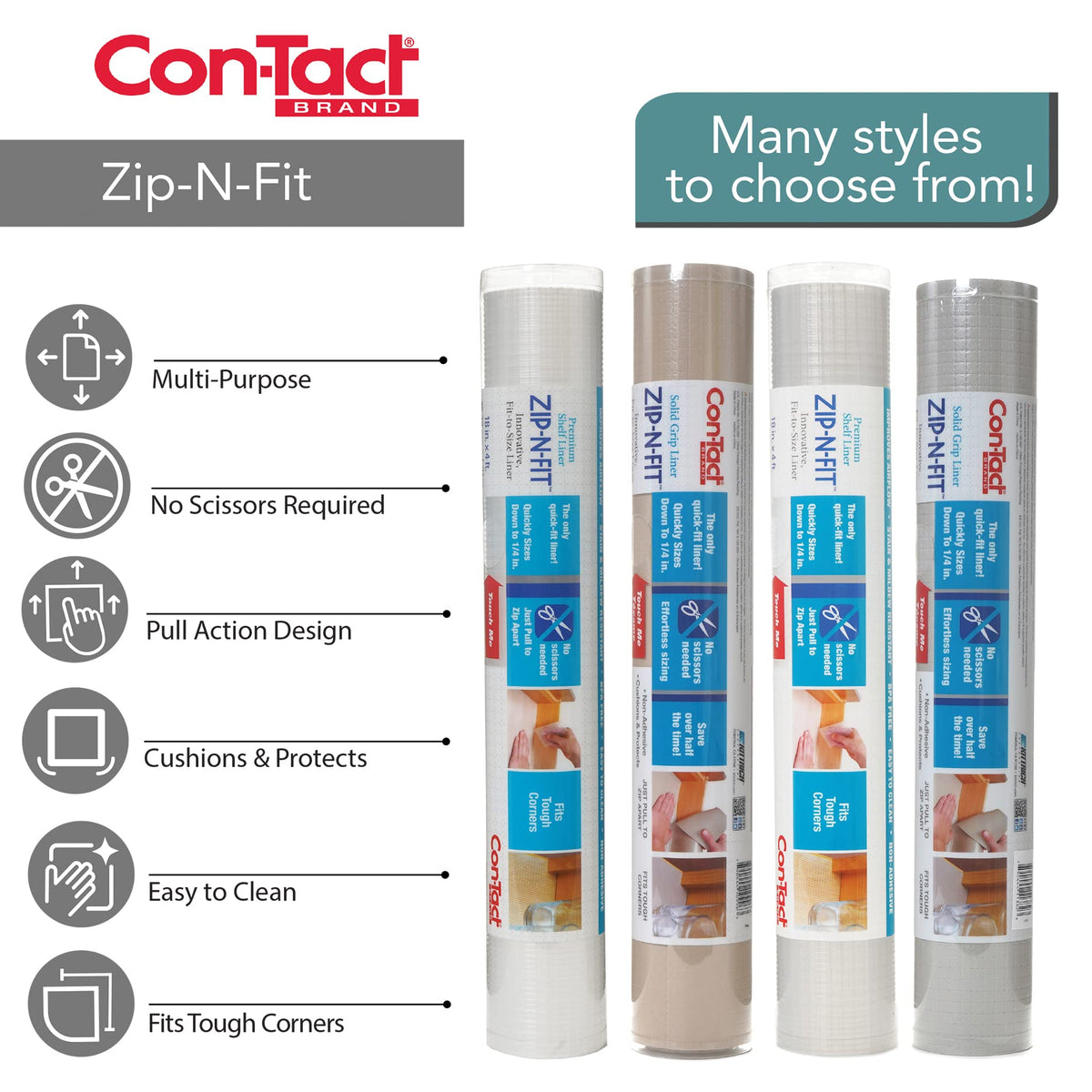 Con-Tact Brand Adhesive Zip-N-Fit Drawer Liner, Solid Grip and Non-Slip Shelf Liner, Suitable to Use in Home, Office, Garage, and More, 18" x 4', Black, Pack of 1