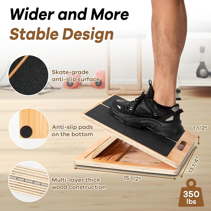 StrongTek Wooden & Plastic Slant Board Bundle – 5-Angle and 4-Angle Adjustable, Non-Slip, 350 lbs Capacity, Ideal for Stretching, Physical Therapy, and Plantar Fasciitis Relief