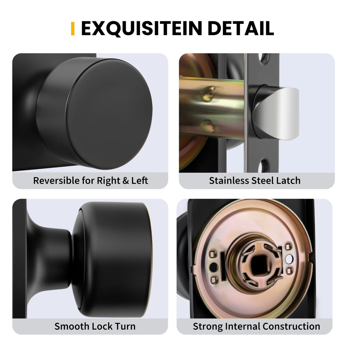 Goldenwarm Matte Black Closet Door Knobs, Passage Door Knob Hallway, Black Door Knobs Interior No Lock 6 Pack