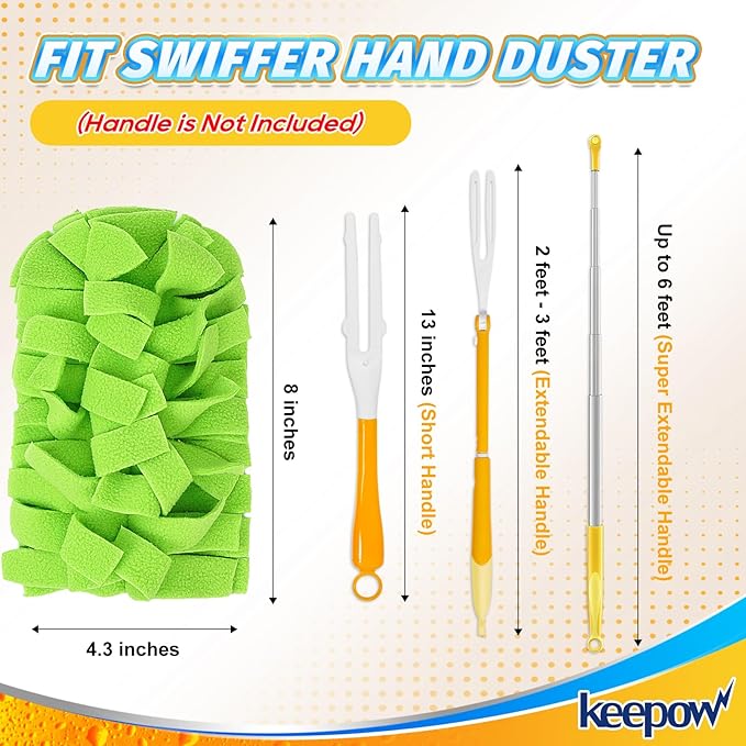 KEEPOW Reusable Duster Refill Compatible with Swiffer Hand Duster, Heavy Duty Duster Refills, 360 Degree Dusters Refills for Cleaning, Fleece Refill Ceiling Fan, 4 Pack (Handle is Not Included)