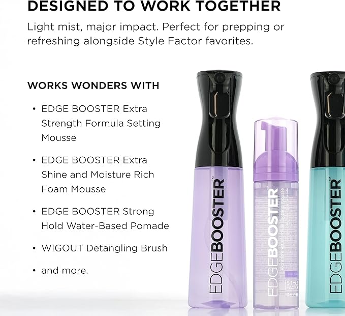 Style Factor Edge Booster Mist Spray Bottle for Hair (10.1oz/300ml) - Continuous Ultra Fine Mist Sprayer – For Hairstyling, Salons, Cleaning, Plants, Essential Oil & More - Yellow Quartz