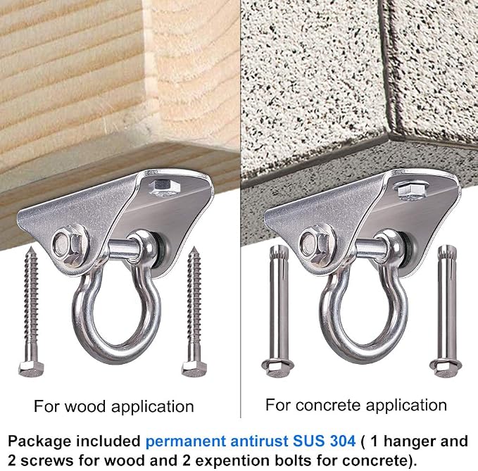 SELEWARE Heavy Duty Swing Hanger Stainless Steel Swing Hooks Ceiling Mount Swing Hardware for Porch Swing Set Hammock Chair Heavy Bag Yoga Silk