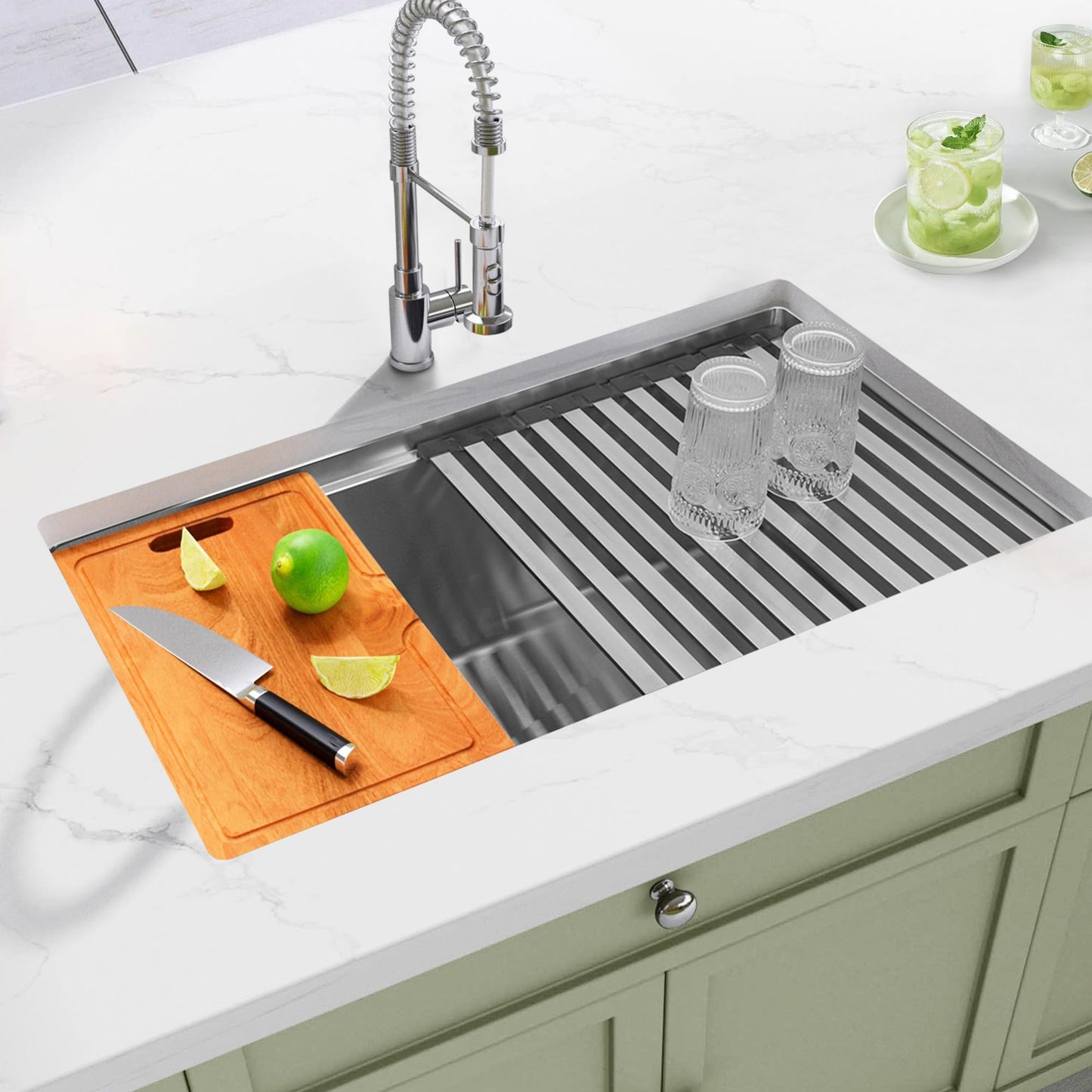 Lonsince Undermount Kitchen Sink 33 inch,16 Gauge Stainless Steel Workstation Sinks,Deep and Large Single Bowl Kitchen Sink Offset Drain (33" X 18")