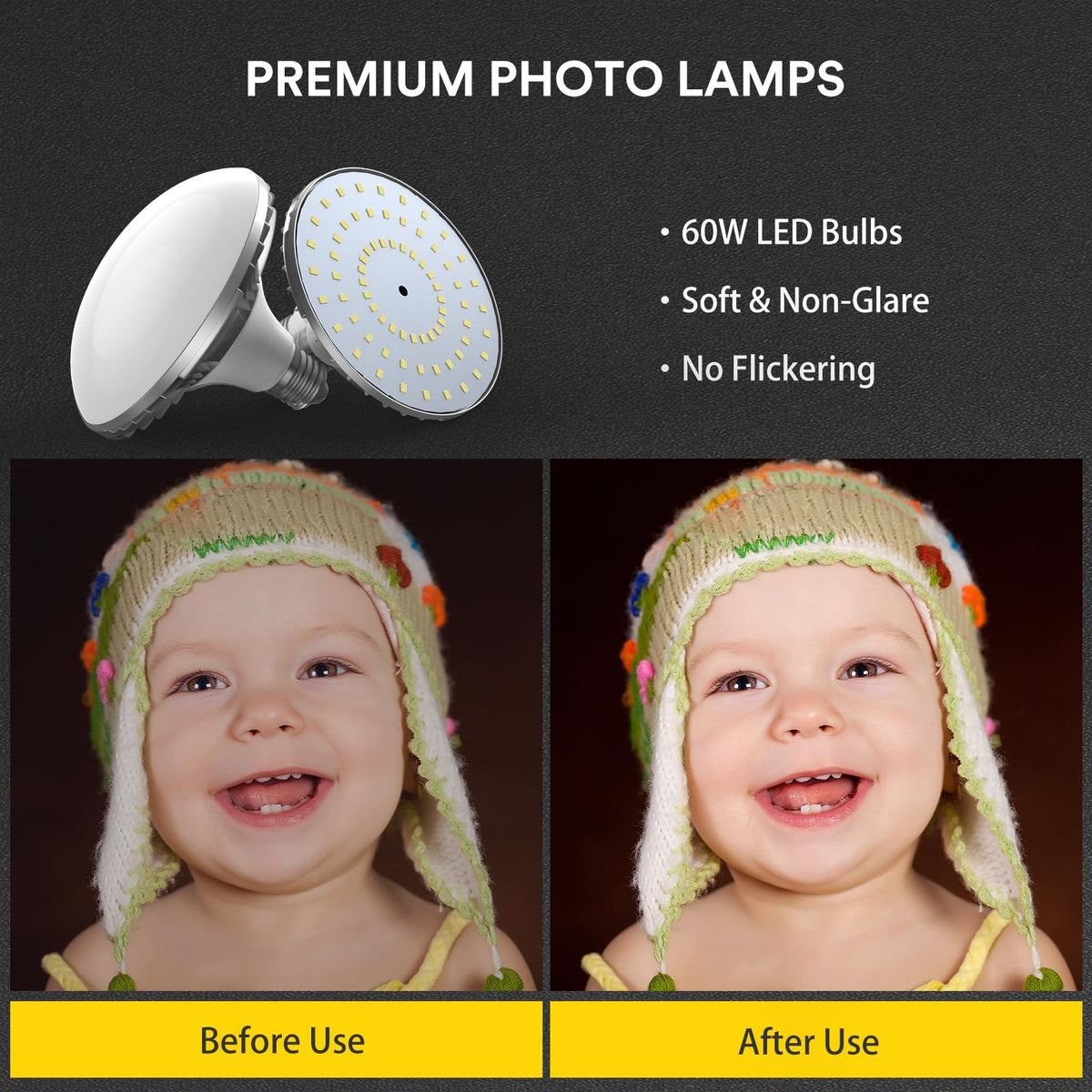 RALENO Softbox Lighting Kit, 20X20-Inch Photography Lighting Kit with LED Bulbs(60W | 5500K | CRI>97 | 3m Cable) & 80'' Tall Light Stands, Soft Box for Recording/Portrait Photography | Model: PS70