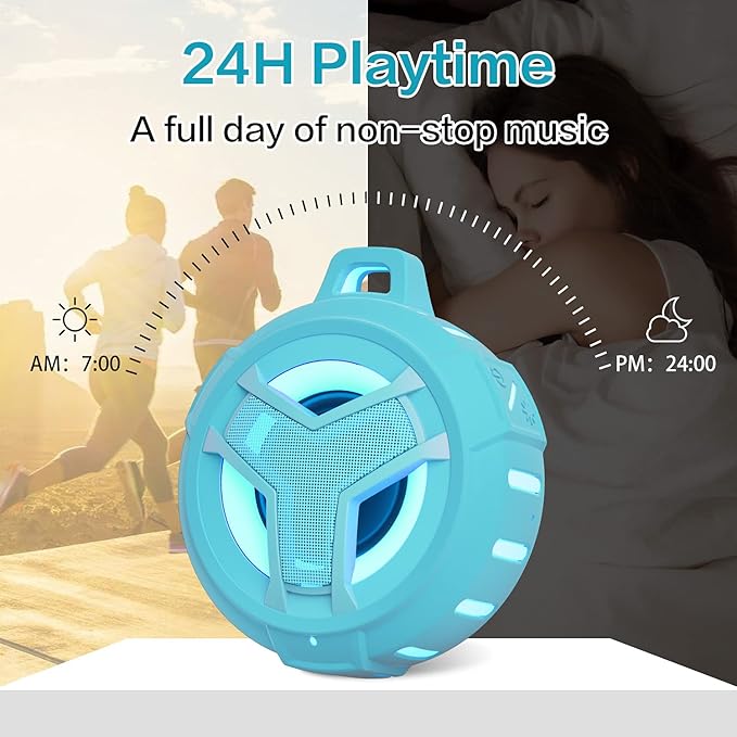 EBODA Waterproof Bluetooth Shower Speaker, IPX7 Floating Portable Wireless Small Speakers, 24H Playtime with RGB Light for Kayak, Beach, Pool Accessories, Gifts for Teen Girl Boys