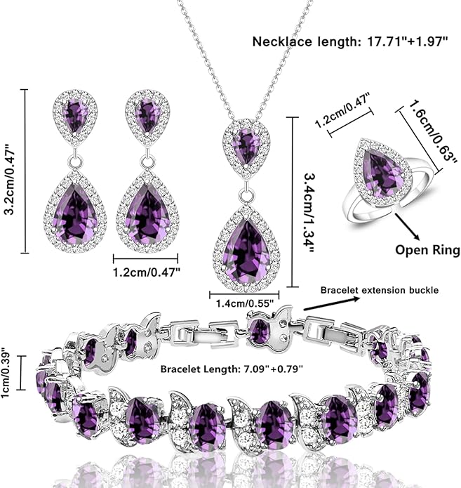 LMXXVJ Teardrop Jewelry Set for Women，Necklace Earrings Adjustable Ring Bracelet Set Fashion Formal Platinum/Gold/Rose Gold Jewelry Gift Girl/Mom/Wife/Grandmother/Best Friend/Aunt