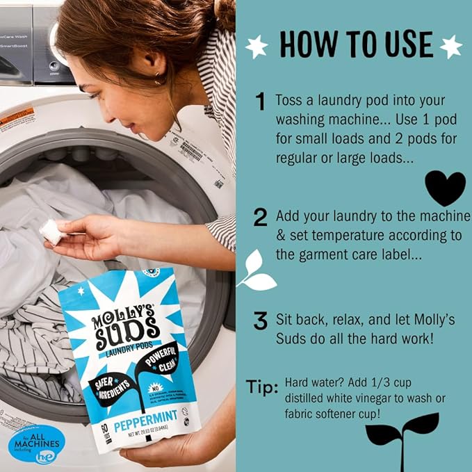 Molly's Suds Laundry Detergent Pods | Clean Detergent for Sensitive Skin | Ultra Concentrated and Stain Fighting | Unscented - 120 Count (Value Pack)