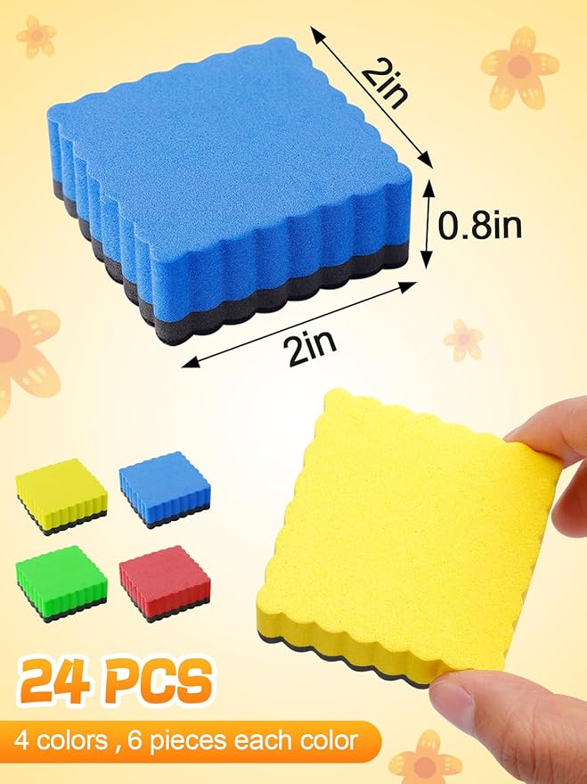 24 pcs Strong Magnetic Whiteboard Eraser - Mini Dry Erase Erasers, Small Chalkboard Cleansers Wiper for Kids and Teachers Classroom Must Haves School Supply Home and Office, Wave Shaped