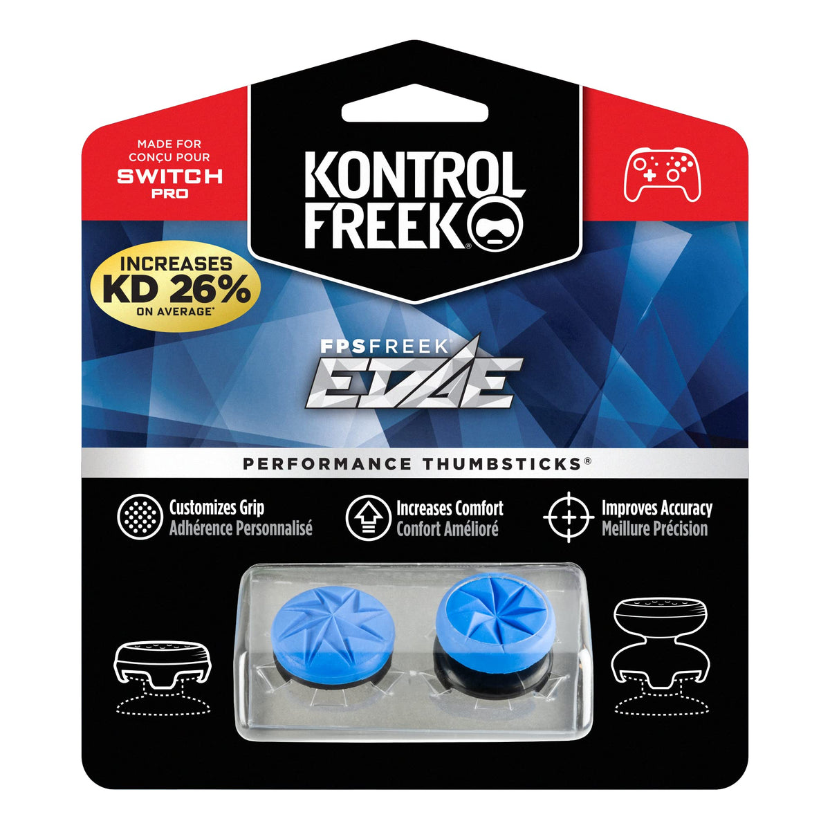 KontrolFreek FPS Freek Edge for Nintendo Switch Pro Controller | Performance Thumbsticks | 1 High-Rise Convex, 1 Low-Rise Convex | Blue