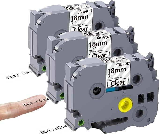 Hehua 18mm 0.7 Laminated Clear Label Tape Compatible for Brother Clear Label Maker Tape TZe-141 TZe141 TZ-141 TZ141 for P Touch PT D400 D450 D600 D610 P710BT, 3/4'' x 26.2ft Black on Clear, 3 Pack