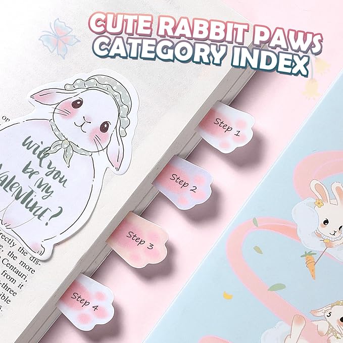 Hommie Cute Sticky Notes Set, Sticky Notes Set Planner Dividers, Easter Bunny Self-Stick Memo Pads with Animal Divider Tabs, Bundle Writing Designs for Office, School, Easter Party Supplies
