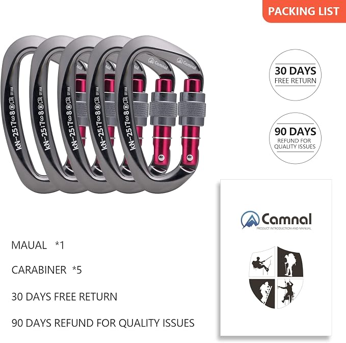 Heavy Duty Carabiner UIAA Certified Locking Carabiner 25KN (About 5620 lbs) Screw Lock Carabiner D Shape Carabiner Clip for Rock Climbing, Mountaineer, Aerial Work