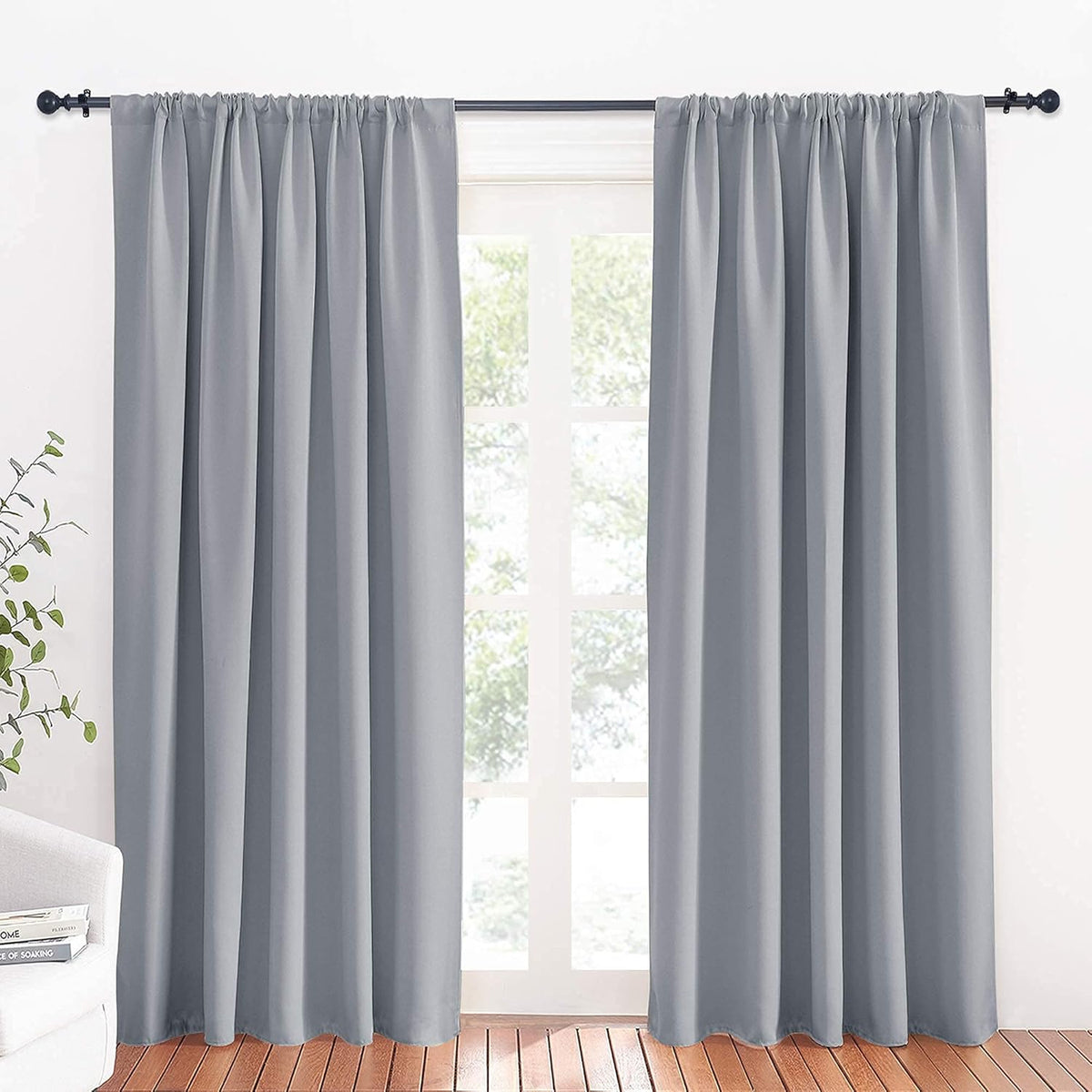 RYB HOME Large Curtains for Living Room 84 inches Length, Blackout Privacy Room Divider Curtains for Doorway Closet Basement Patio Door Bay Window, W 70 x L 84, Light Grey, 2 Panels