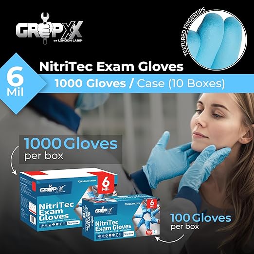 Heavy Duty 6 Mil Blue Nitrile Gloves Disposable Latex & Powder Free -Extra Stretchy Fentanyl Safe |Medical,First Aid Kit,EMT|Food Safe Rubber Gloves for Cooking & Cleaning| Pack of (100)